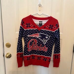 NFL Patriots Women's Red and Navy V-Neck Sweater